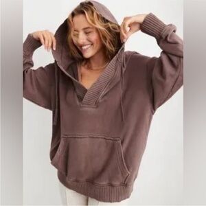 Aerie Ribbed V-Neck Oversized Hoodie